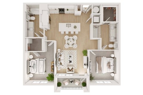 Floor plan for 2 beds, 2 baths, 1126 sqft
